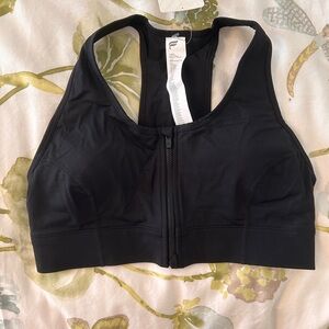Fabletics Black Front-Zip Racerback Sports Bra